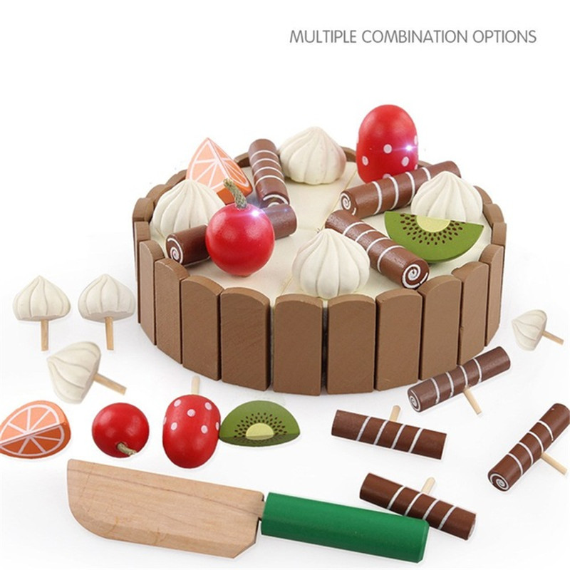 Baby Food Cooking Set - ไม้เด็กของเล่นแกล้งทําเป็นของเล่นตัดเค้กเล่นอาหารของเล่นเด็กไม้ผลไม้ทําอาหารของเล่นสําหรับทารกวันเกิดที่น่าสนใจ