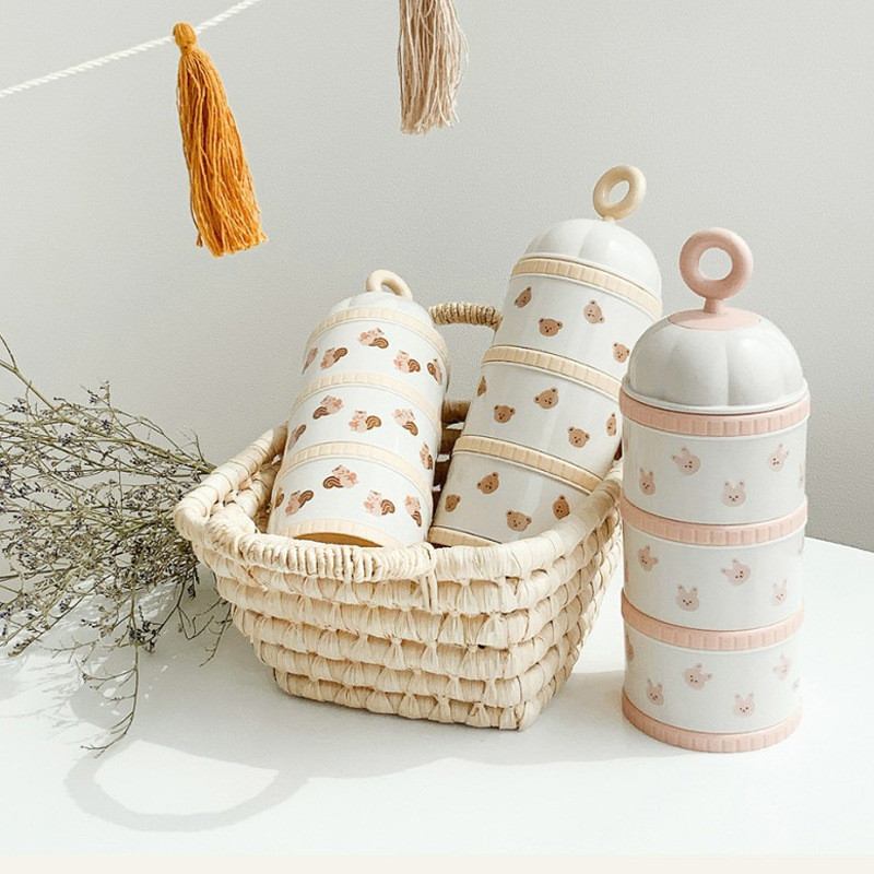 Baby Food Container - หมีน่ารักกล่องนมผงอุปกรณ์เสริมอาหารเด็กทารกแรกเกิด 3 ชั้นแป้งนมคอนเทนเนอร์กล่องขวดนมแม่เด็ก