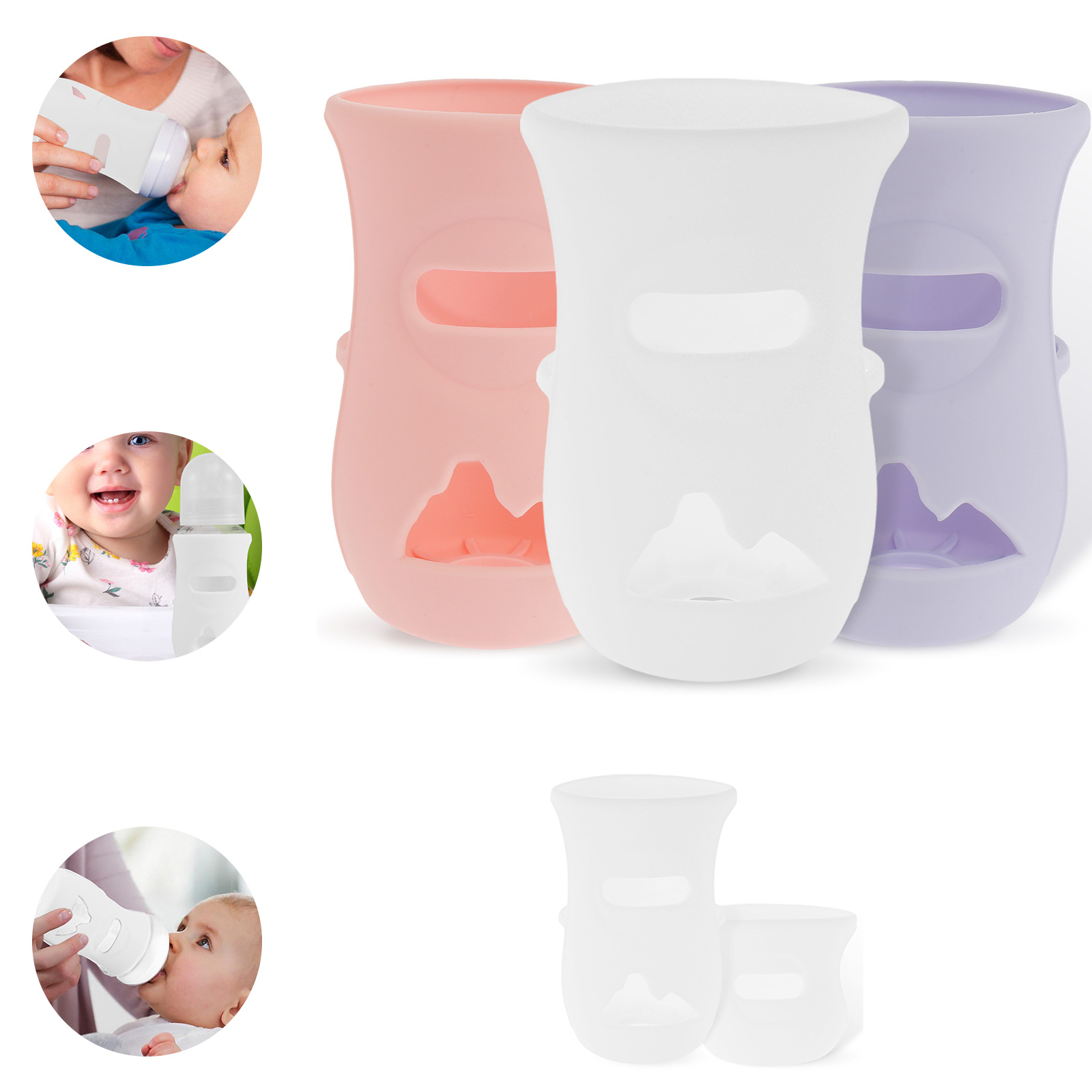Baby Food Packaging - แขนซิลิโคนซิลิโคนเด็กขวดแก้วฉนวนขวดใช้งานร่วมกับ AVENT แก้วขวดนมธรรมชาติ 4/8Oz