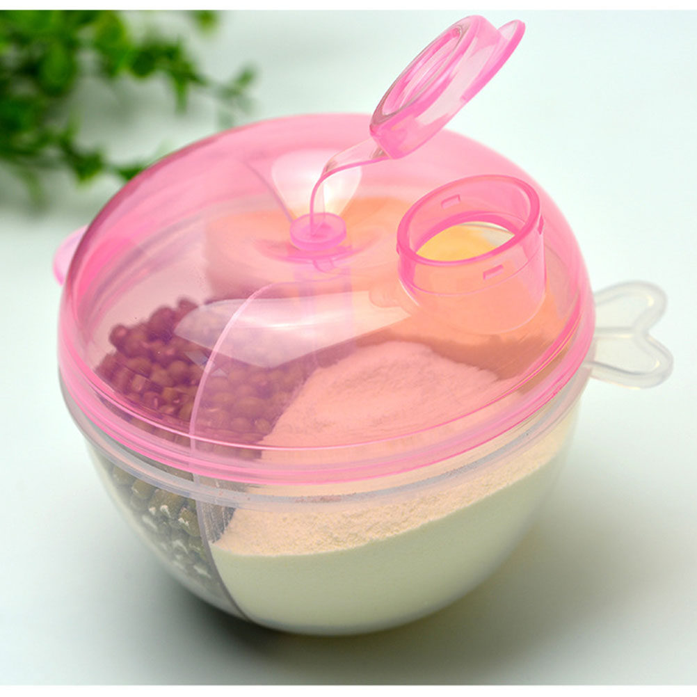 Baby Food On The Go - เครื่องจ่ายนมผง กล่องเก็บอาหารเด็กสีชมพู กล่องเก็บอาหารเด็กแบบสามช่อง ความจุขนาดใหญ่ ภาชนะใส่สูตรนมแบบพกพาสำหรับการให้อาหารขณะเดินทาง