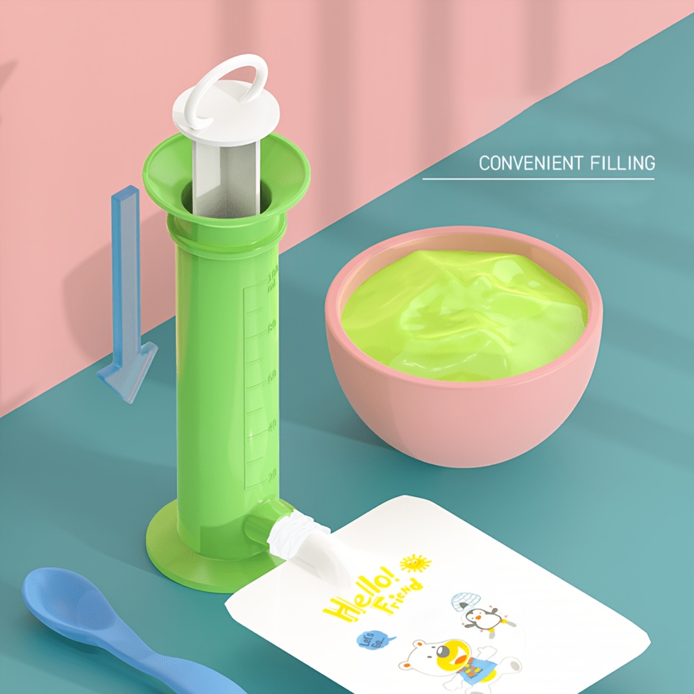 Baby Food On The Go - เครื่องมือเติมอาหารเด็ก, เครื่องเติมอาหารแบบถุงชนิดเข็มฉีดยา, ดีไซน์ป้องกันการรั่วซึมแบบกดง่าย, จำเป็นสำหรับการให้อาหารระหว่างเดินทาง