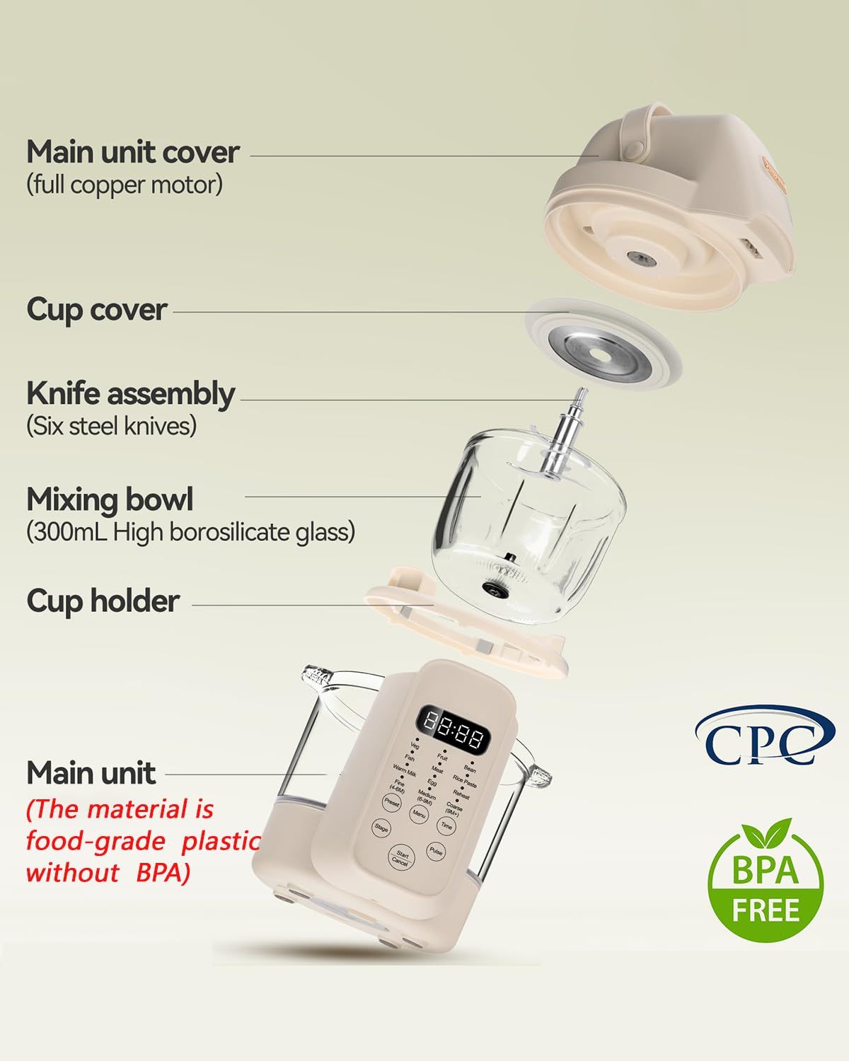 Baby Food Maker And Steamer - เครื่องทำอาหารเด็ก 9 in 1, เครื่องนึ่งและปั่นอาหารเด็กแบบแก้วอัตโนมัติพร้อมใบมีด 6