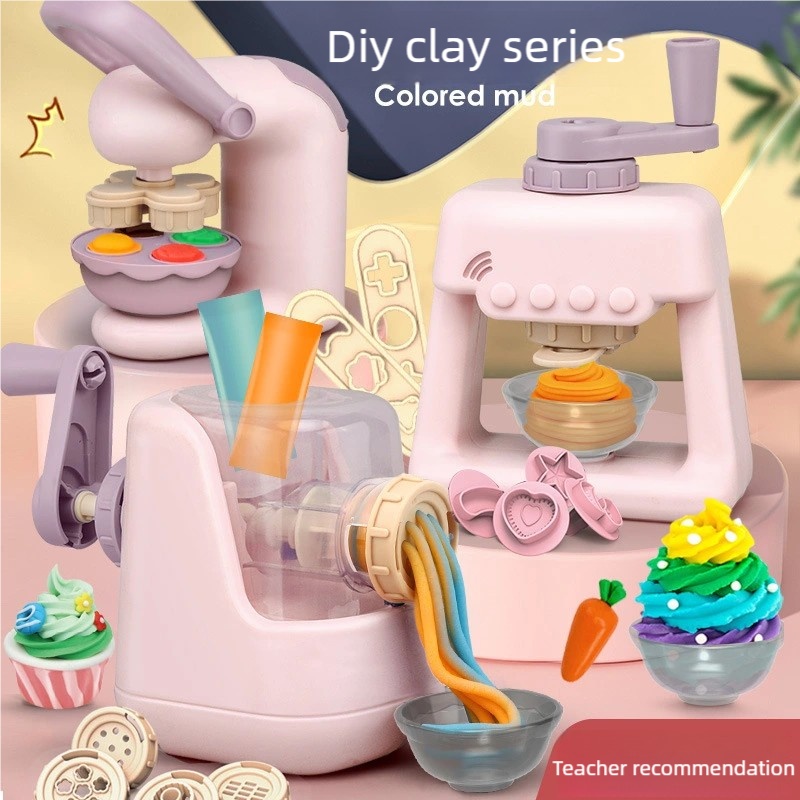Baby Food Cooking Set - ชุดงานฝีมือดินเหนียว DIY สำหรับเด็กวัยหัดเดิน, เครื่องทำไอศกรีมเส้นพร้อมแม่พิมพ์ 28 ชิ้น,