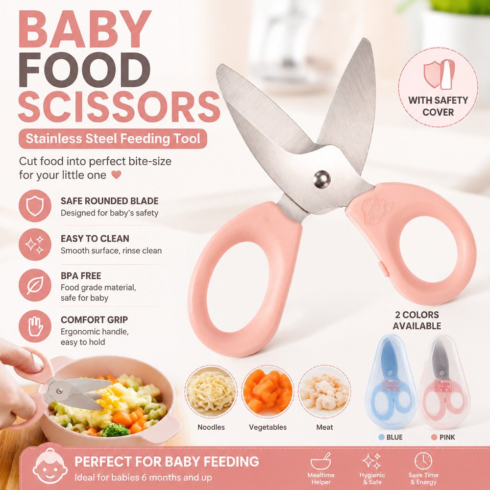 Feeding Baby Food - กรรไกรตัดอาหารเด็ก สแตนเลส กรรไกรสำหรับป้อนอาหารเด็ก ปลอดสาร BPA กรรไกรครัวเพื่อความปลอดภัยสำหรับตัดอาหารเด็กเล็ก